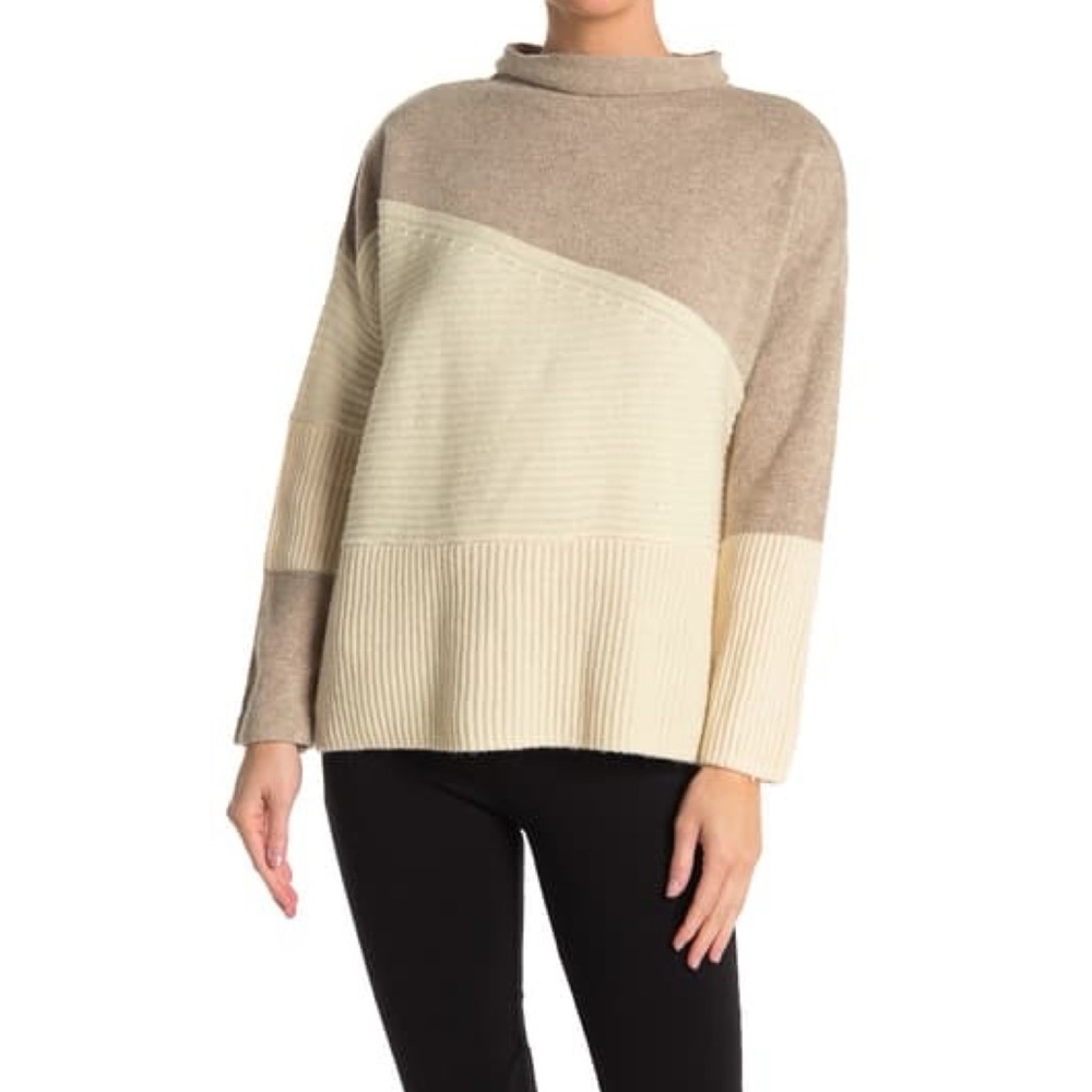 French Connection Patchwork Mock Neck Sweater L